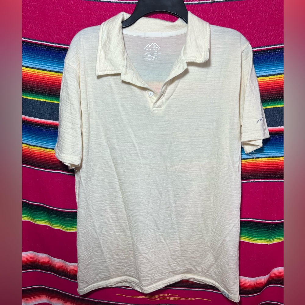 Merinotech 165 Merino Lite Wool Polo Shirt in Cream Size XL